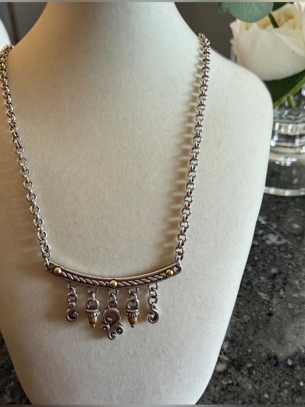 Vintage Brighton Two-Tone Acorn Dangle Bar Necklace